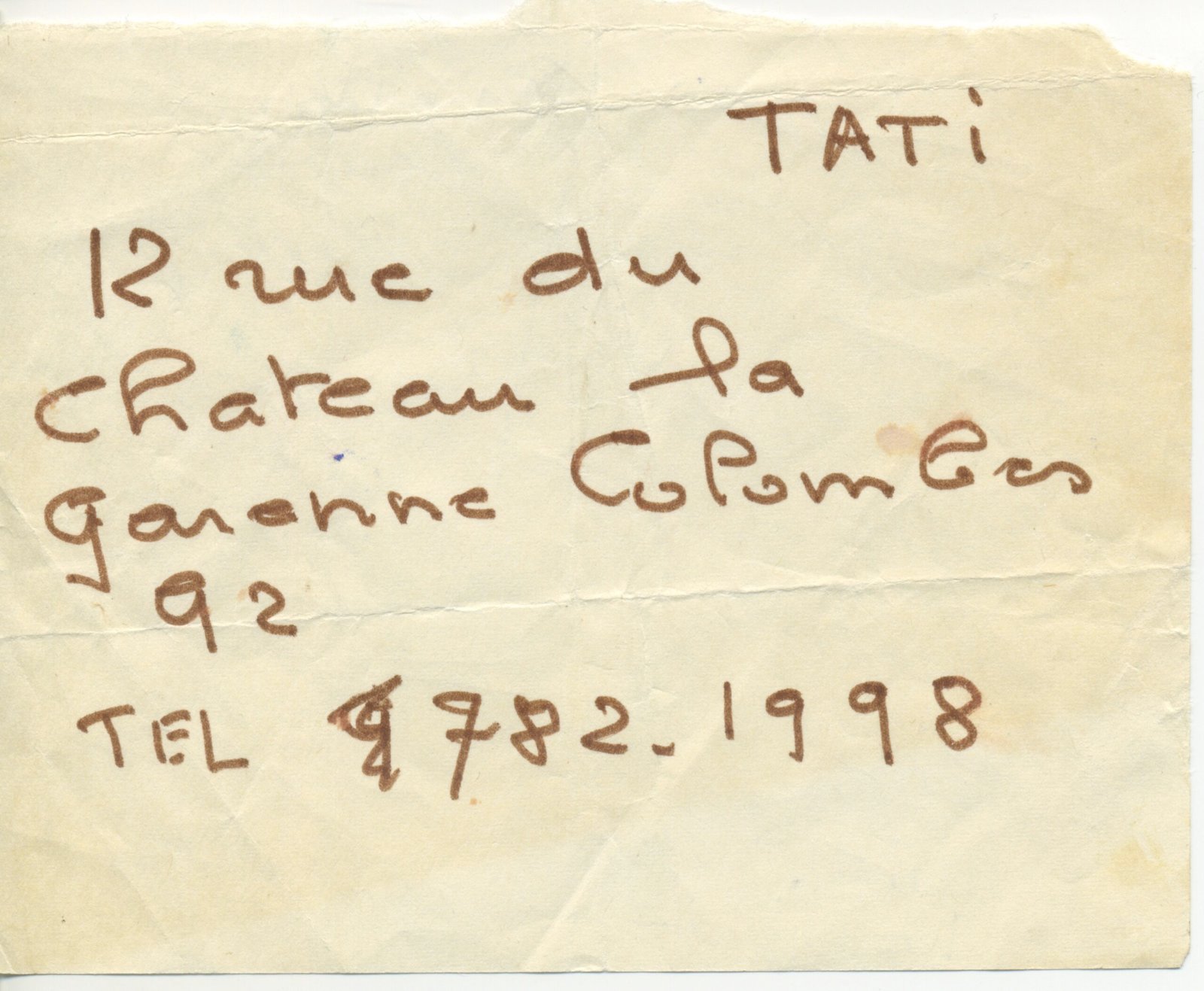 JACQUES TATI HANDWRITTEN ADDRESS